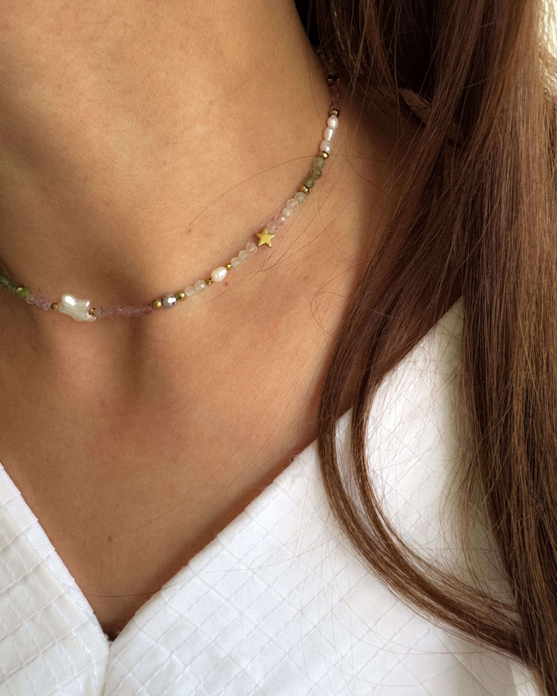 Colier pentru vara colier cuart perle naturale love and stars jewels