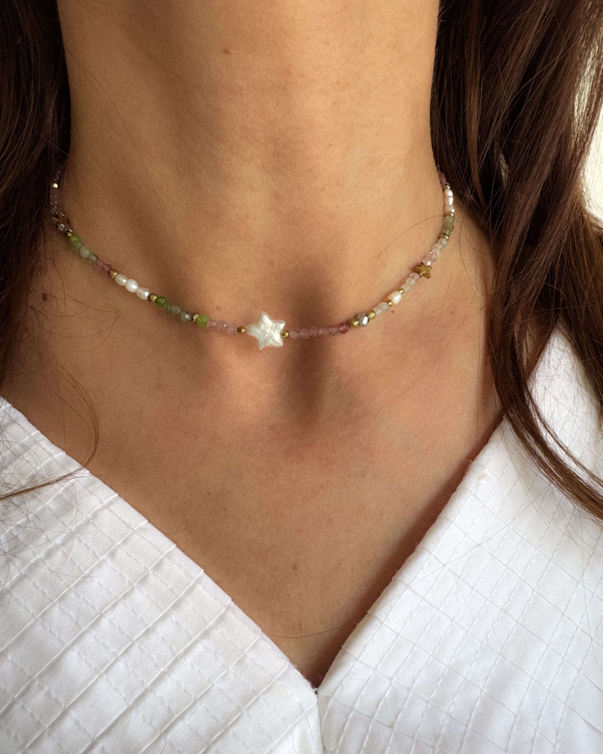 Colier pentru vara colier cuart perle naturale love and stars jewels