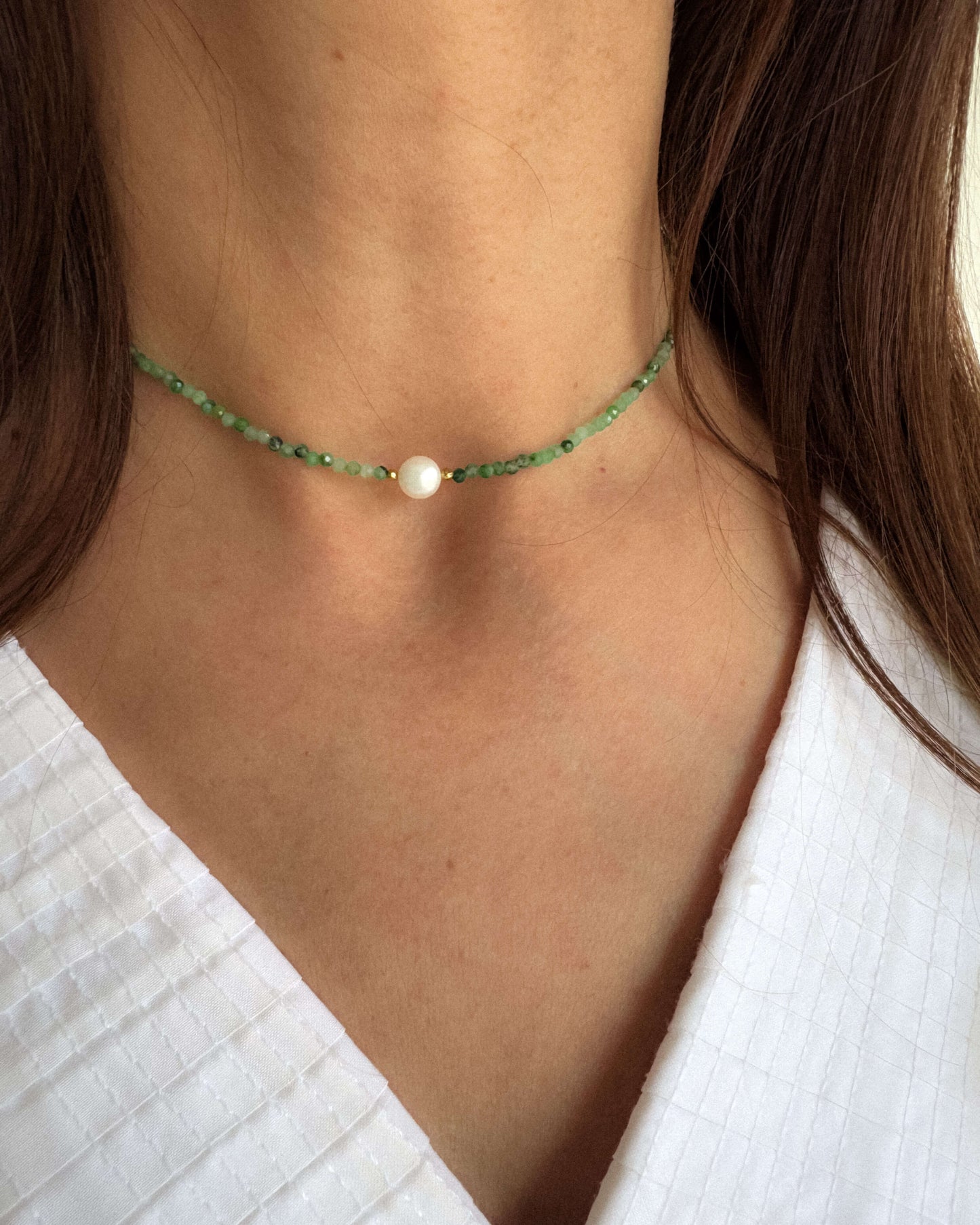 Colier smarald perla naturala colier verde love and stars jewels