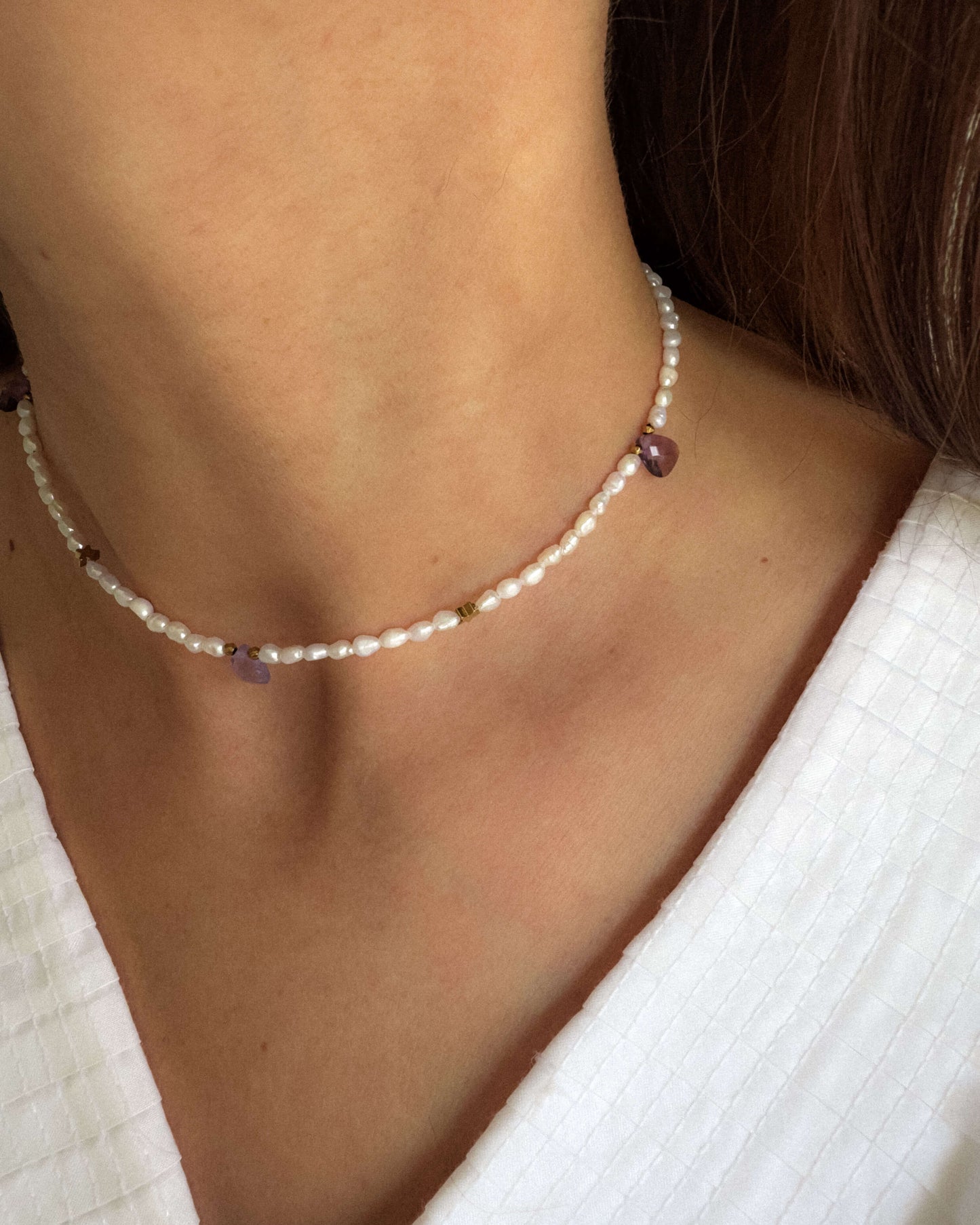 Colier perle naturale briolete ametist