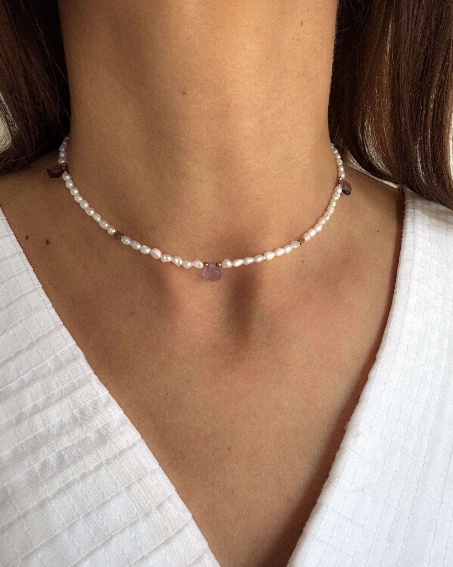 Colier perle naturale briolete ametist