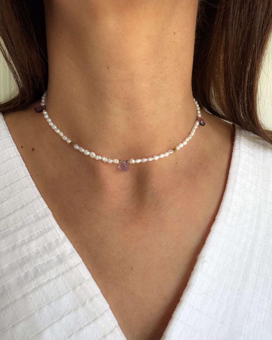 Colier perle naturale briolete ametist