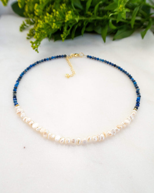 Colier lapis lazuli perle naturale GAETANA