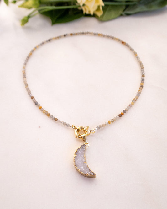 Colier labradorit semilună cuarț NOVELLA