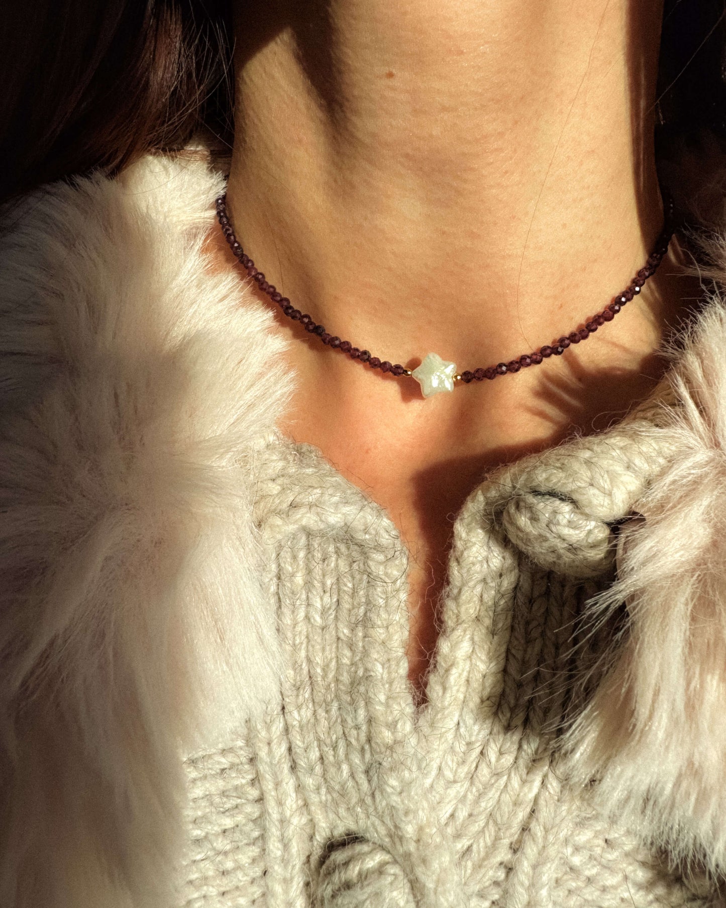 Colier stea perlă naturală granat FELICIA