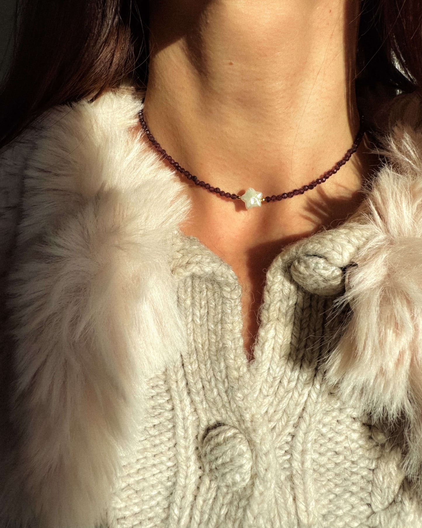 Colier stea perlă naturală granat FELICIA