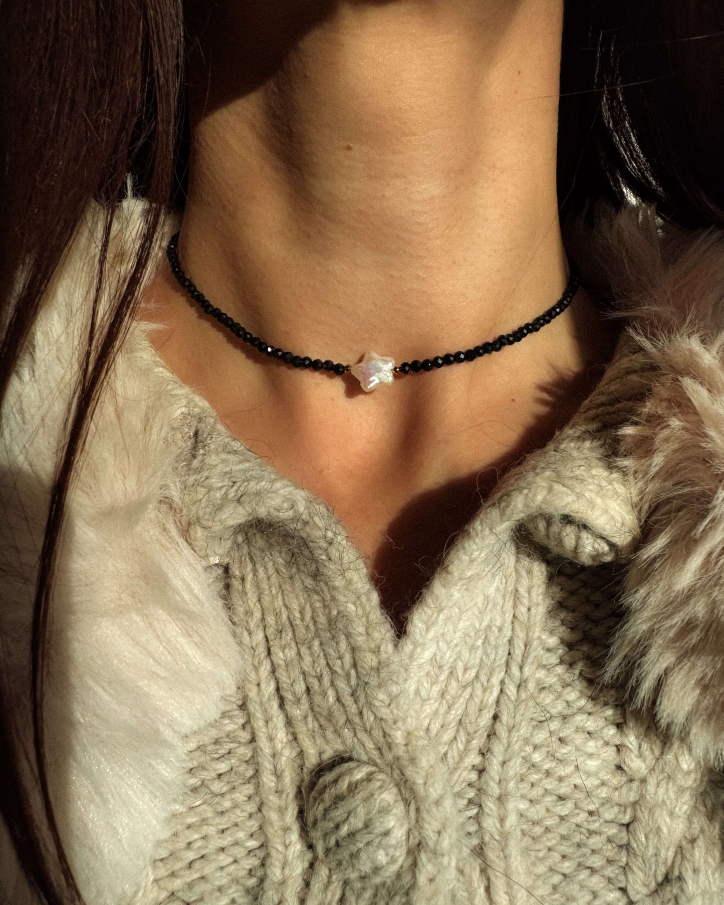 Colier stea perlă naturală onix NERA