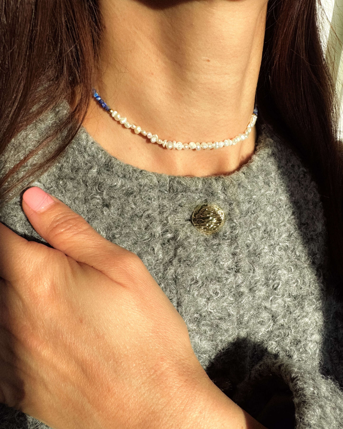 Colier lapis lazuli perle naturale GAETANA