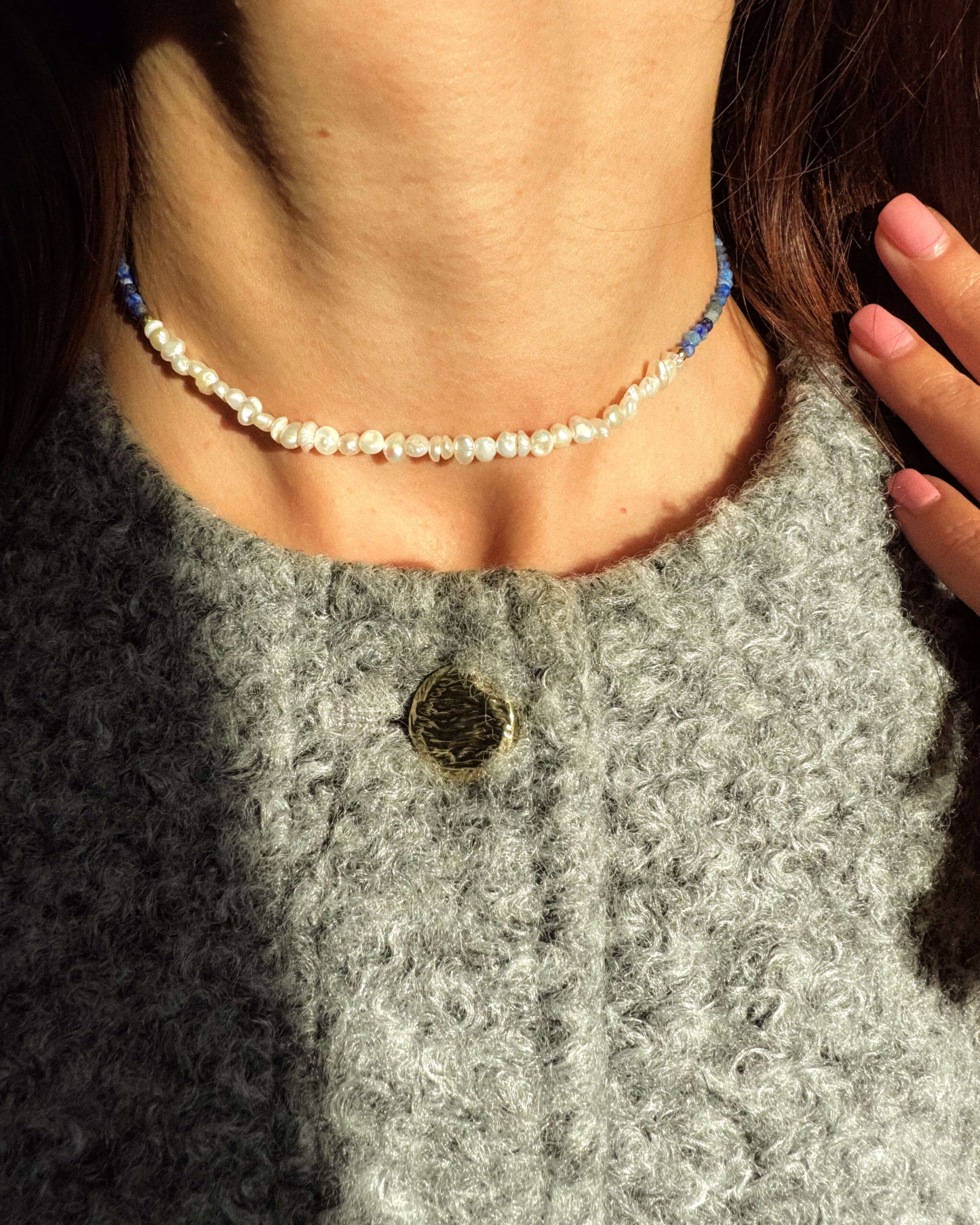 Colier lapis lazuli perle naturale GAETANA