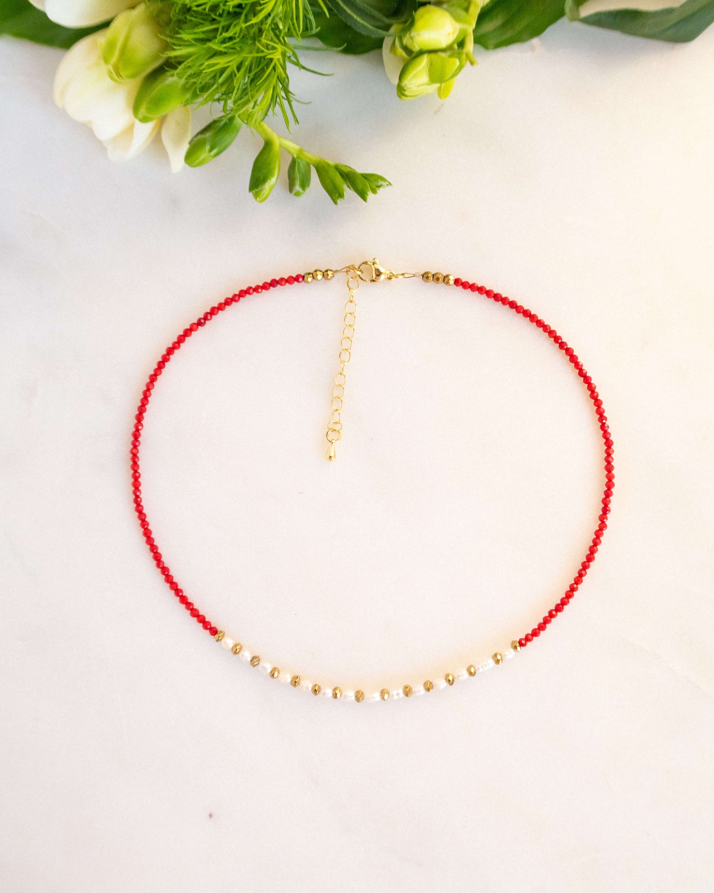 Colier coral roșu perle naturale hematite