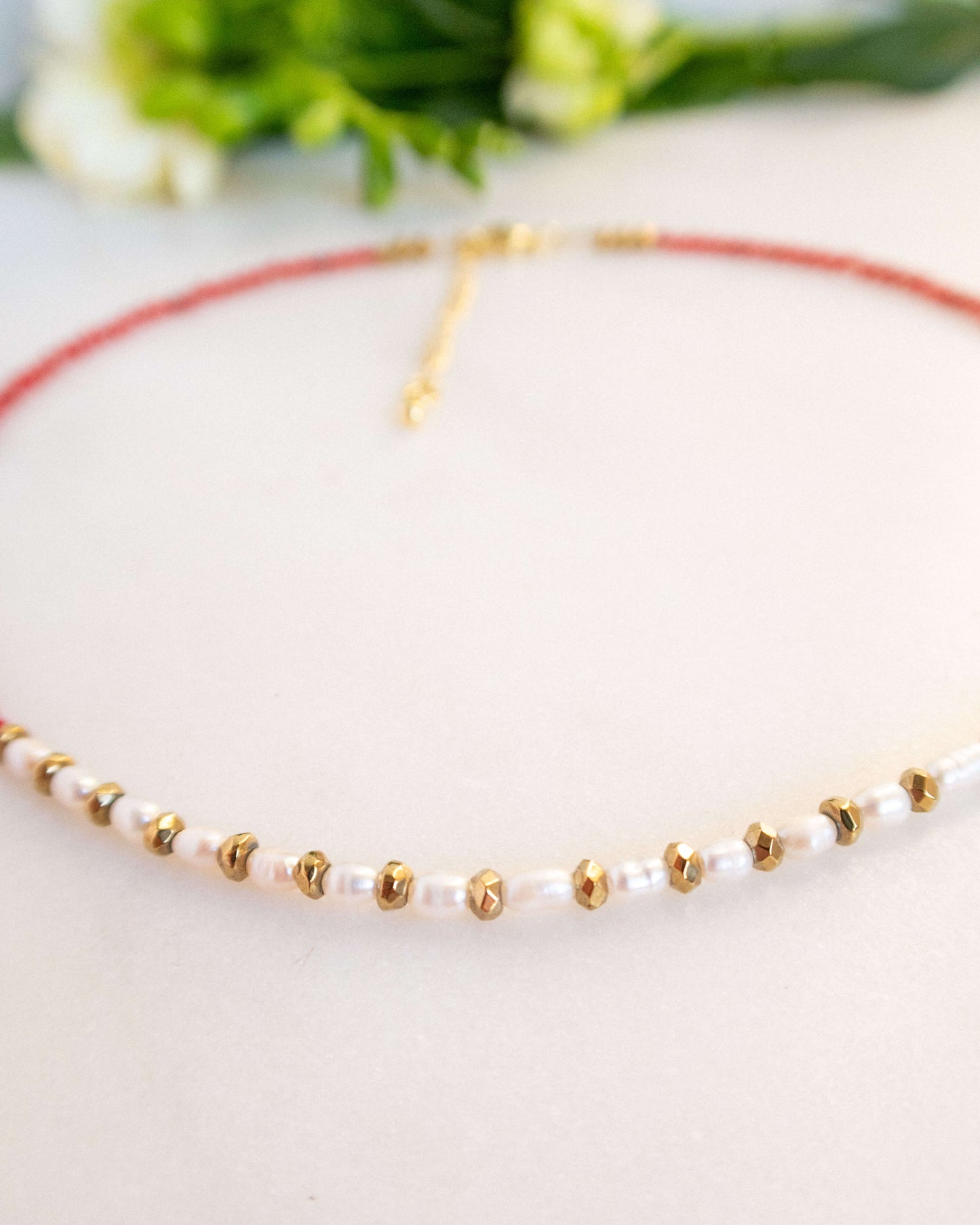Colier coral roșu perle naturale hematite