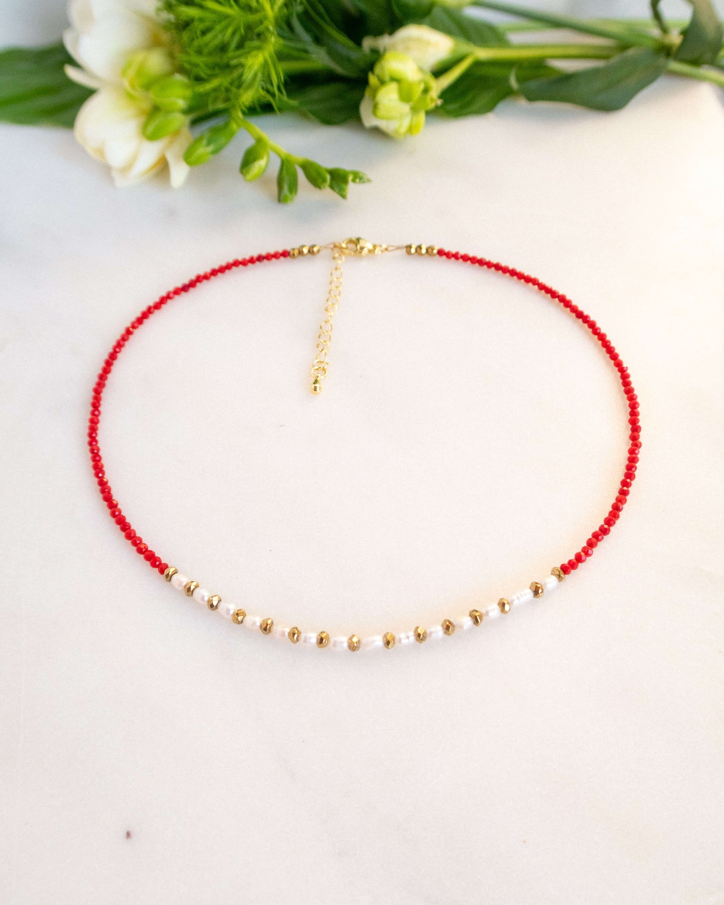 Colier coral roșu perle naturale hematite