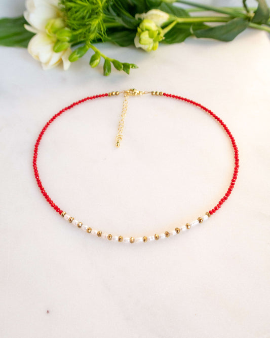 Colier coral roșu perle naturale hematite