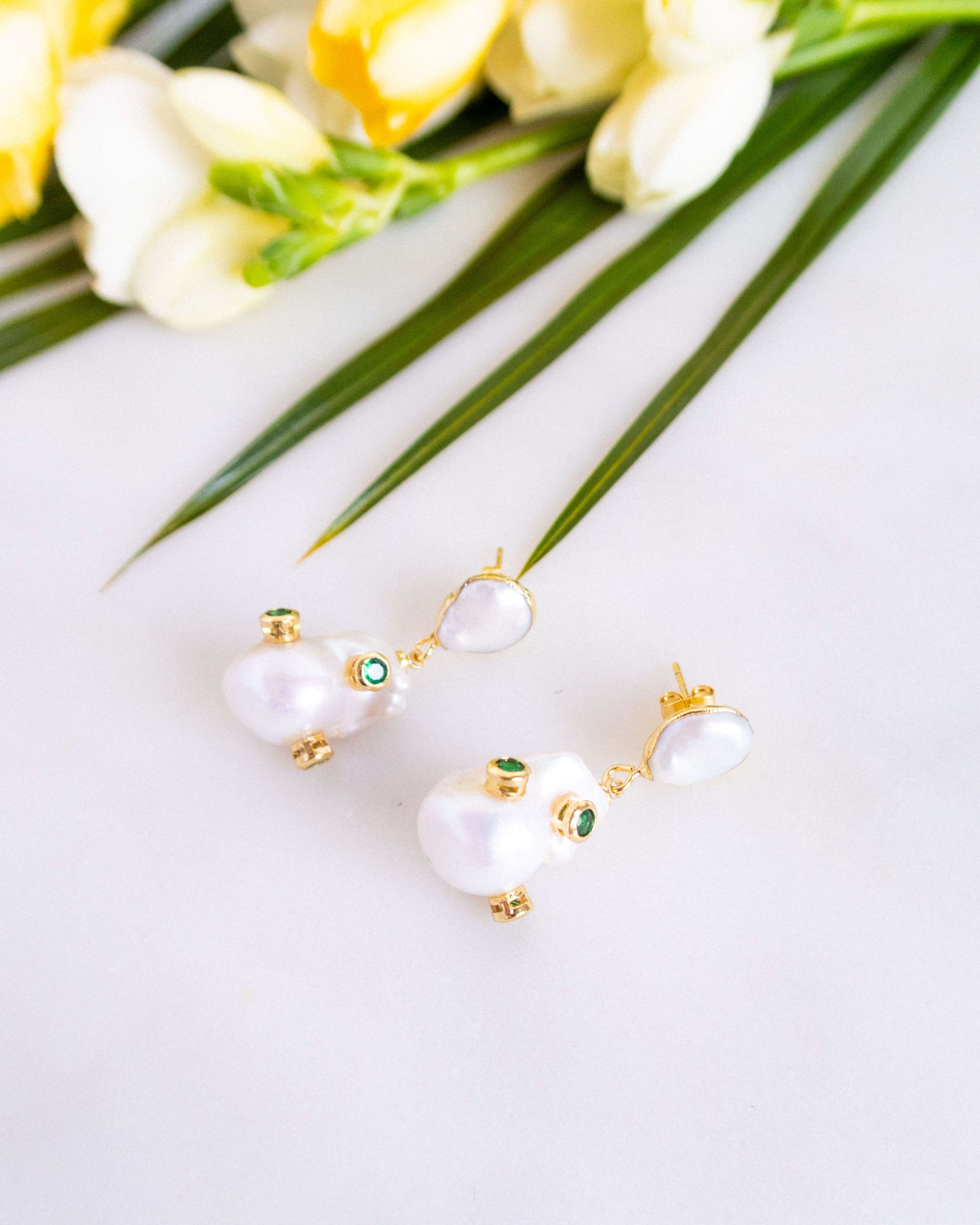 Cercei perle baroc zirconii verzi MARTHE