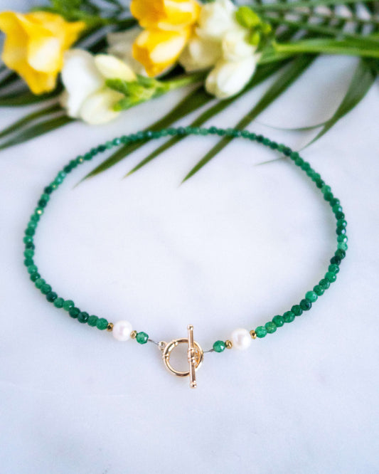 Colier agat verde perle THAIS