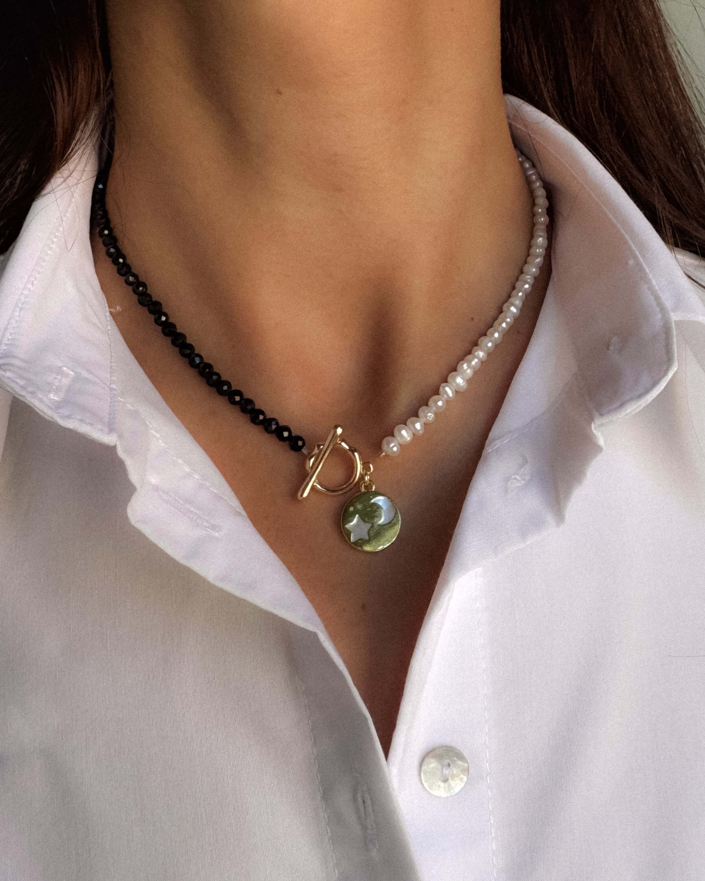 Colier perle naturale turmalină neagră LISE