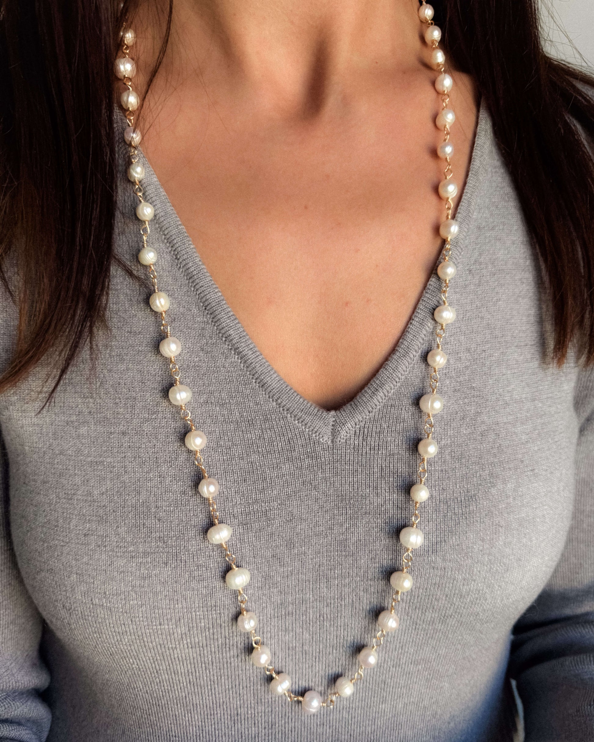 Colier lung din lanț cu perle naturale de cultură love and stars jewels