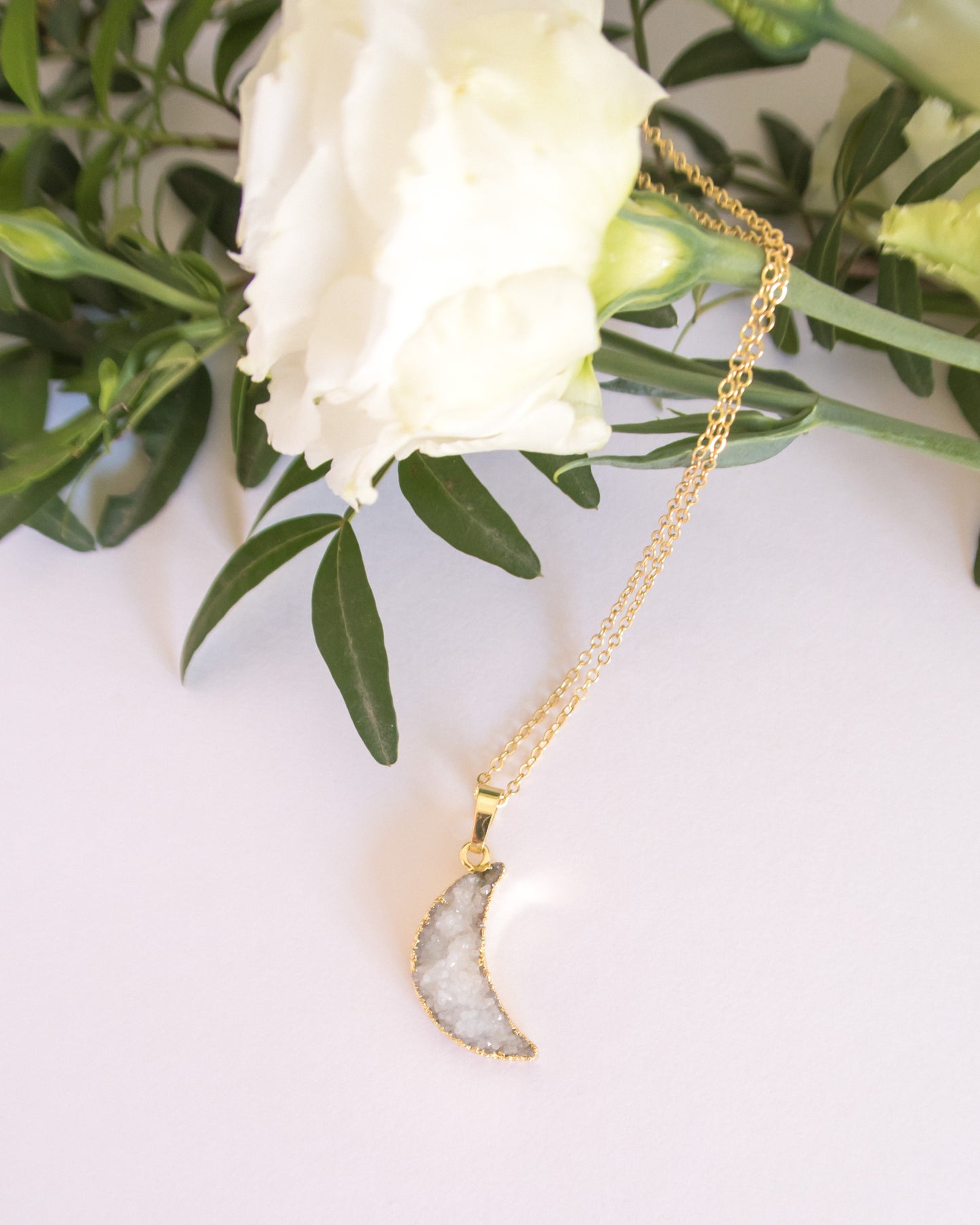 WHITE CRESCENT quartz crescent necklace